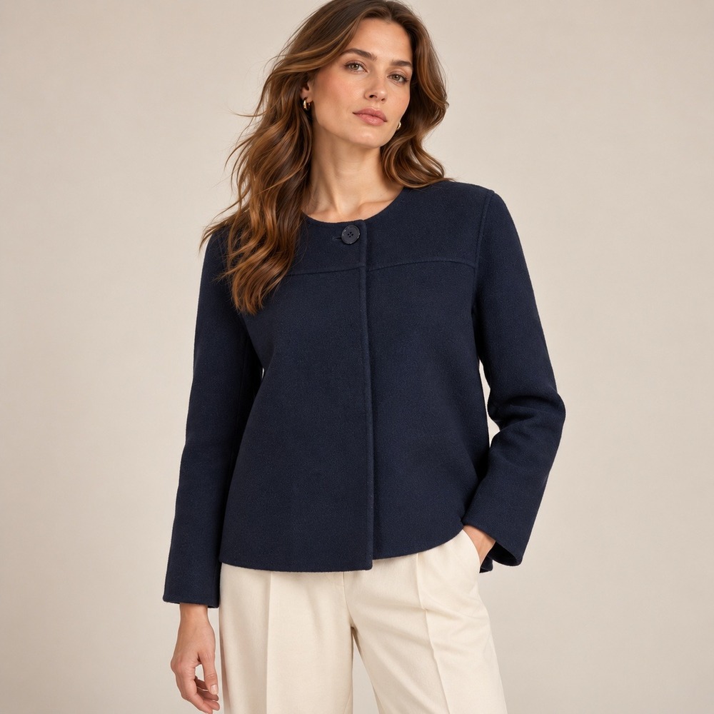 S Max Mara Jacket Women 12 Navy Blue Wool Angora Silk Cucito A Mano uiet Luxury